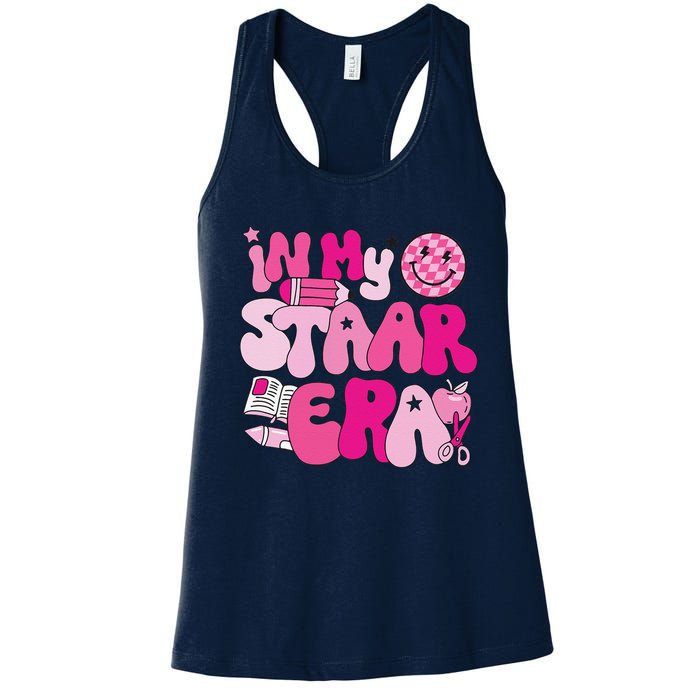 Groovy In My Staar Era Teacher Teacher Squad Test Day School Women's Racerback Tank