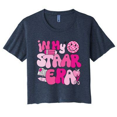 Groovy In My Staar Era Teacher Teacher Squad Test Day School Women's Crop Top Tee