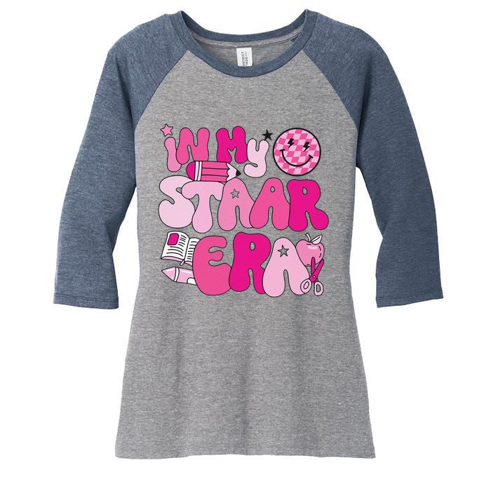 Groovy In My Staar Era Teacher Teacher Squad Test Day School Women's Tri-Blend 3/4-Sleeve Raglan Shirt