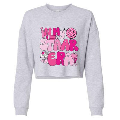 Groovy In My Staar Era Teacher Teacher Squad Test Day School Cropped Pullover Crew