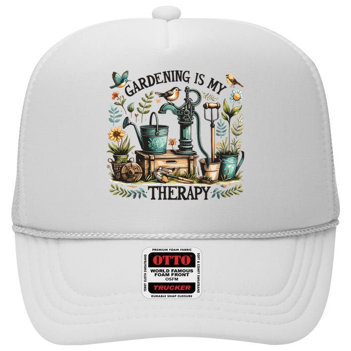 Gardening Is My Therapy High Crown Mesh Back Trucker Hat