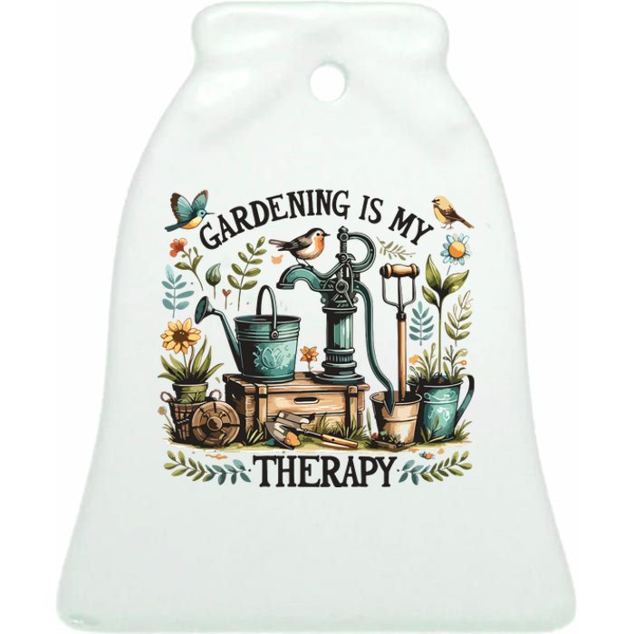 Gardening Is My Therapy Ceramic Bell Ornament