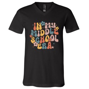 Groovy In My Middle School Era Back To School Teacher Girl V-Neck T-Shirt