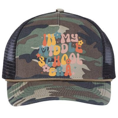 Groovy In My Middle School Era Back To School Teacher Girl Retro Rope Trucker Hat Cap