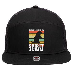 Groundhog Is My Spirit Animal Groundhog Day Funny Retro 7 Panel Mesh Trucker Snapback Hat