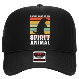 Groundhog Is My Spirit Animal Groundhog Day Funny Retro High Crown Mesh Back Trucker Hat