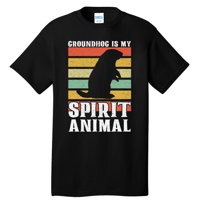 Groundhog Is My Spirit Animal Groundhog Day Funny Retro Tall T-Shirt