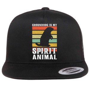 Groundhog Is My Spirit Animal Groundhog Day Funny Retro Flat Bill Trucker Hat