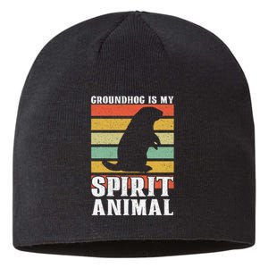 Groundhog Is My Spirit Animal Groundhog Day Funny Retro Sustainable Beanie