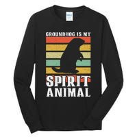 Groundhog Is My Spirit Animal Groundhog Day Funny Retro Tall Long Sleeve T-Shirt