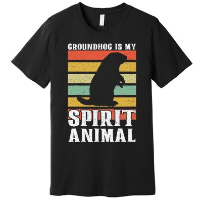 Groundhog Is My Spirit Animal Groundhog Day Funny Retro Premium T-Shirt