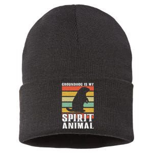 Groundhog Is My Spirit Animal Groundhog Day Funny Retro Sustainable Knit Beanie