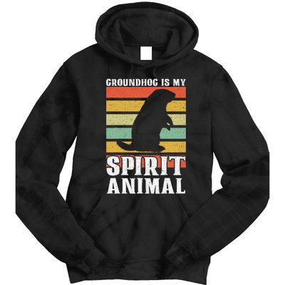 Groundhog Is My Spirit Animal Groundhog Day Funny Retro Tie Dye Hoodie