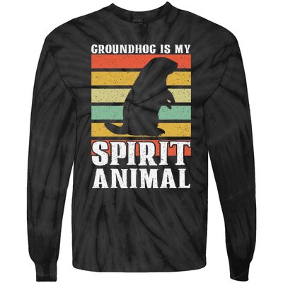 Groundhog Is My Spirit Animal Groundhog Day Funny Retro Tie-Dye Long Sleeve Shirt