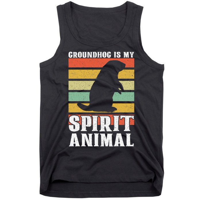 Groundhog Is My Spirit Animal Groundhog Day Funny Retro Tank Top