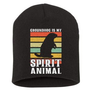 Groundhog Is My Spirit Animal Groundhog Day Funny Retro Short Acrylic Beanie