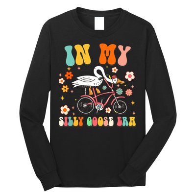 Groovy In My Silly Goose Era Funny Duck Saying Goose Meme Long Sleeve Shirt