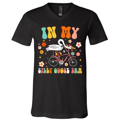Groovy In My Silly Goose Era Funny Duck Saying Goose Meme V-Neck T-Shirt