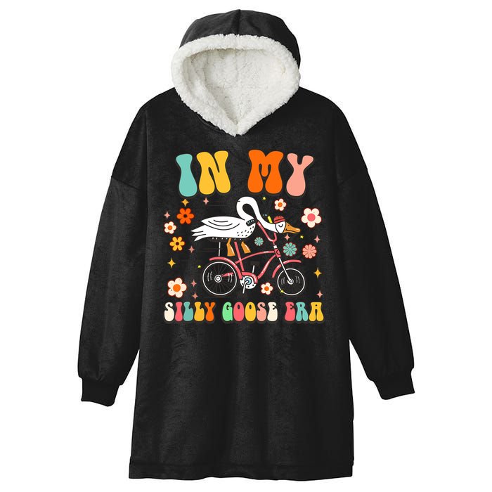 Groovy In My Silly Goose Era Funny Duck Saying Goose Meme Hooded Wearable Blanket