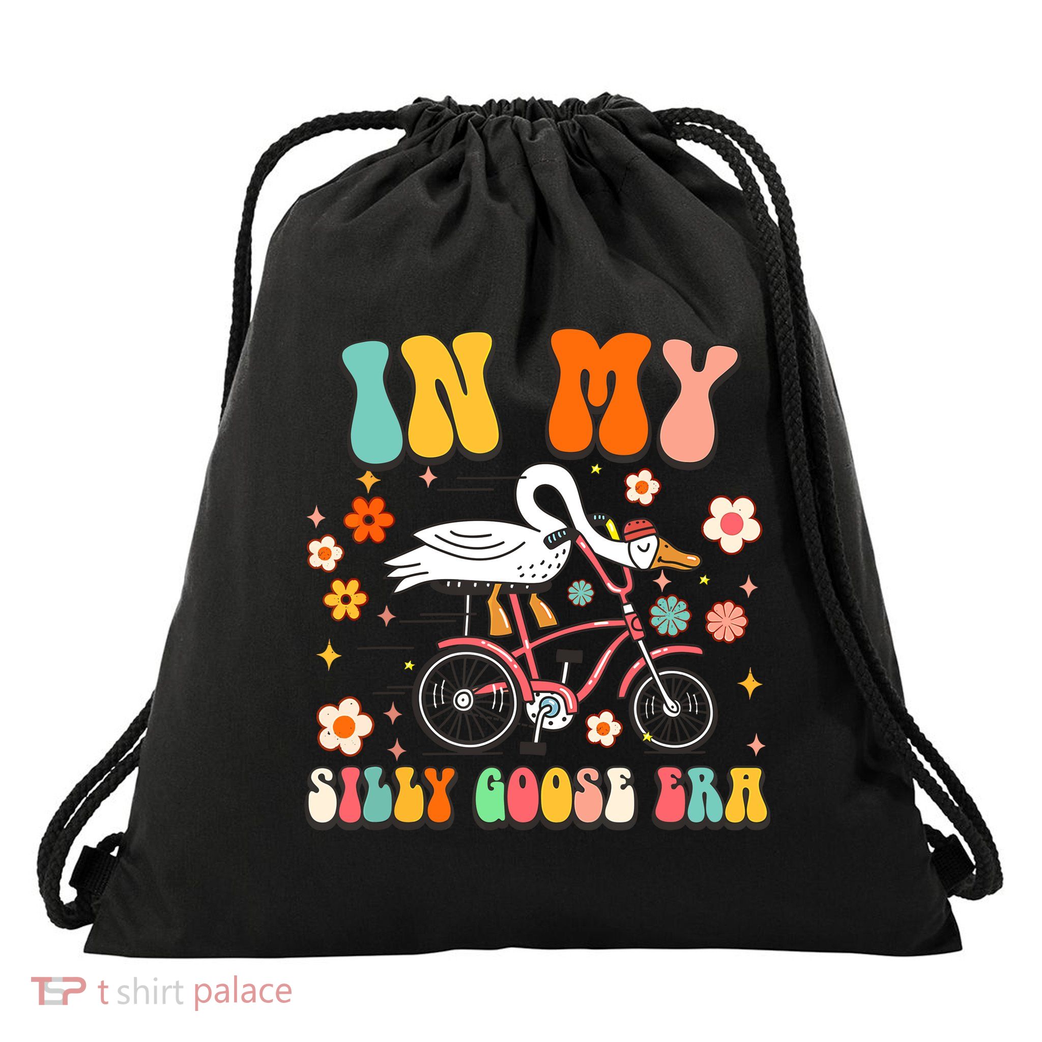 Groovy In My Silly Goose Era Funny Duck Saying Goose Meme Drawstring Bag