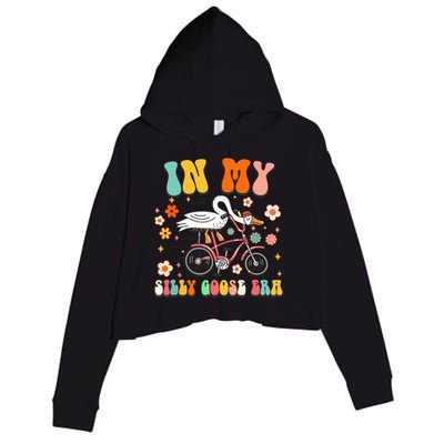 Groovy In My Silly Goose Era Funny Duck Saying Goose Meme Crop Fleece Hoodie