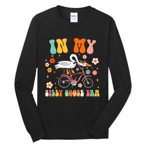 Groovy In My Silly Goose Era Funny Duck Saying Goose Meme Tall Long Sleeve T-Shirt