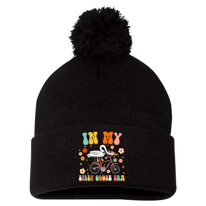 Groovy In My Silly Goose Era Funny Duck Saying Goose Meme Pom Pom 12in Knit Beanie