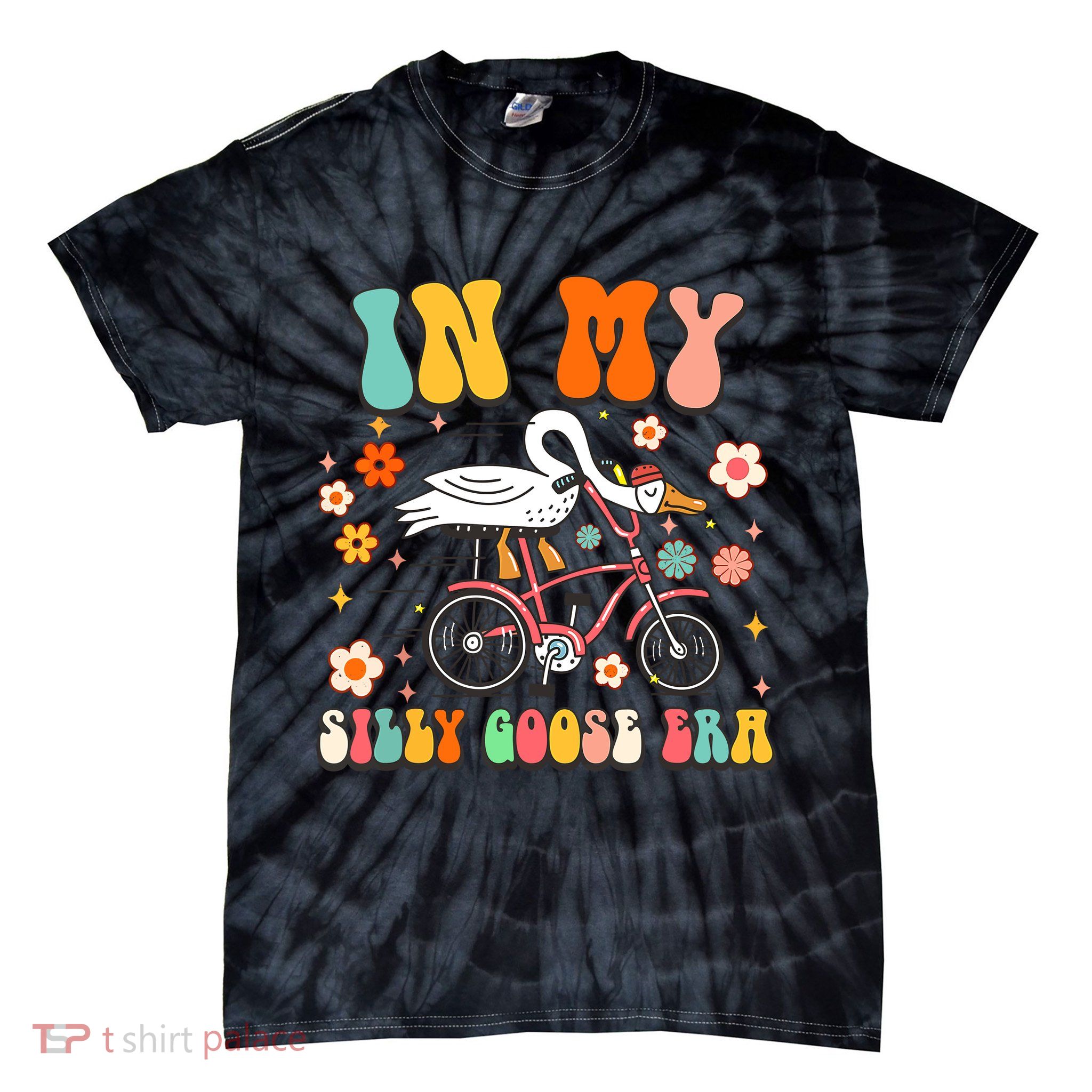 Groovy In My Silly Goose Era Funny Duck Saying Goose Meme Tie-Dye T-Shirt