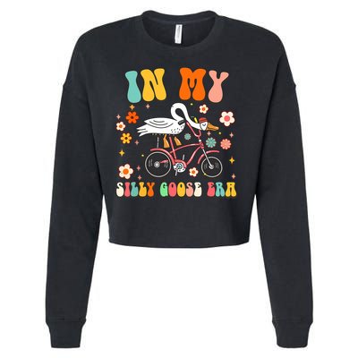 Groovy In My Silly Goose Era Funny Duck Saying Goose Meme Cropped Pullover Crew