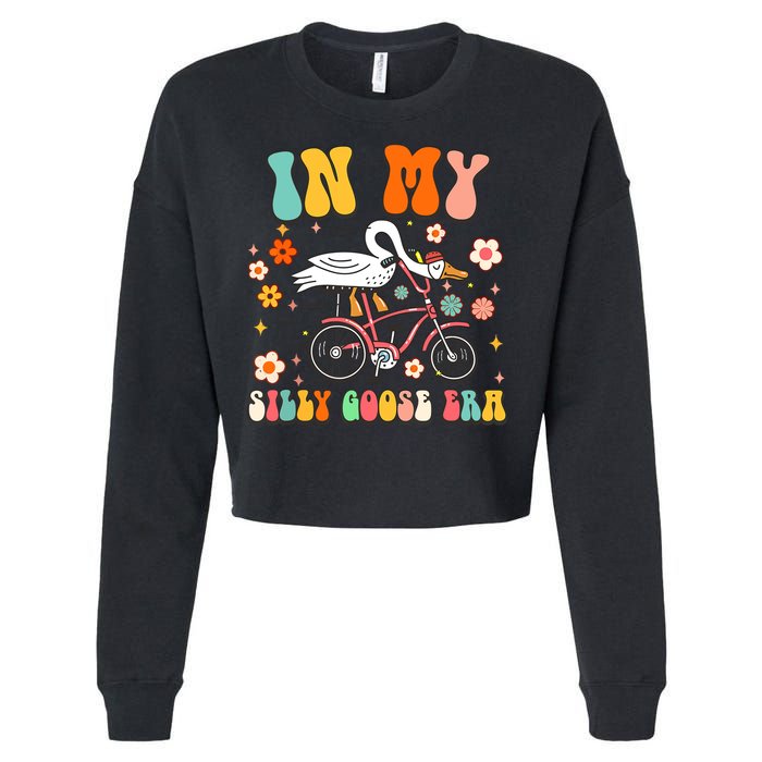 Groovy In My Silly Goose Era Funny Duck Saying Goose Meme Cropped Pullover Crew