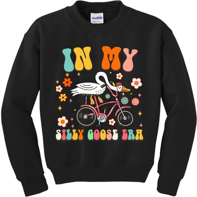 Groovy In My Silly Goose Era Funny Duck Saying Goose Meme Kids Sweatshirt