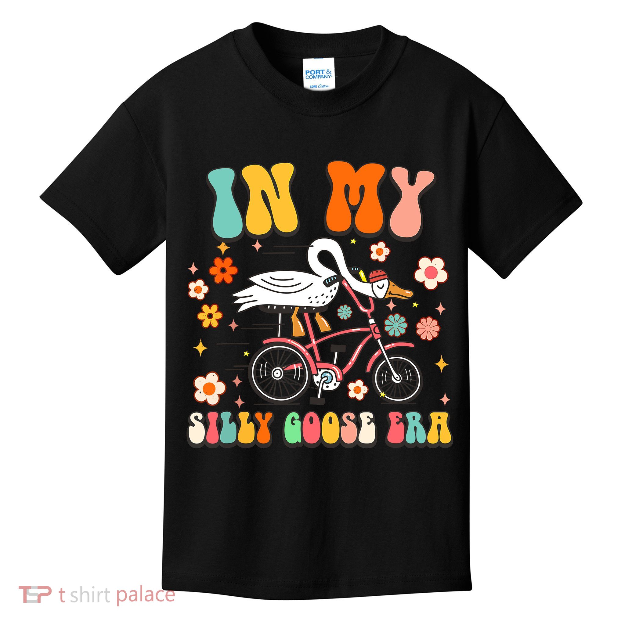 Groovy In My Silly Goose Era Funny Duck Saying Goose Meme Kids T-Shirt