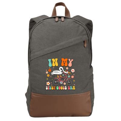 Groovy In My Silly Goose Era Funny Duck Saying Goose Meme Cotton Canvas Backpack