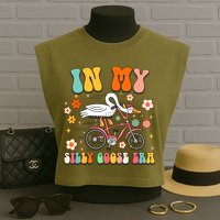 Groovy In My Silly Goose Era Funny Duck Saying Goose Meme Garment-Dyed Women's Muscle Tee