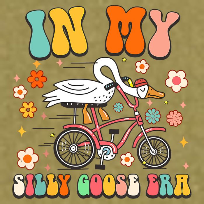 Groovy In My Silly Goose Era Funny Duck Saying Goose Meme Garment-Dyed Women's Muscle Tee