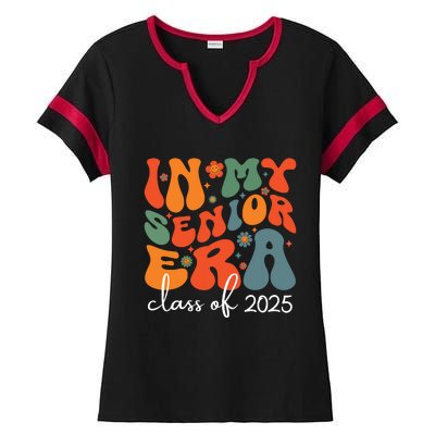 Groovy In My Senior Era Class Of 2025 Cute Graduation Party Ladies Halftime Notch Neck Tee