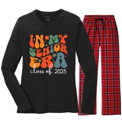 Groovy In My Senior Era Class Of 2025 Cute Graduation Party Women's Long Sleeve Flannel Pajama Set 