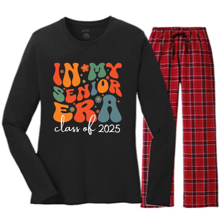 Groovy In My Senior Era Class Of 2025 Cute Graduation Party Women's Long Sleeve Flannel Pajama Set 