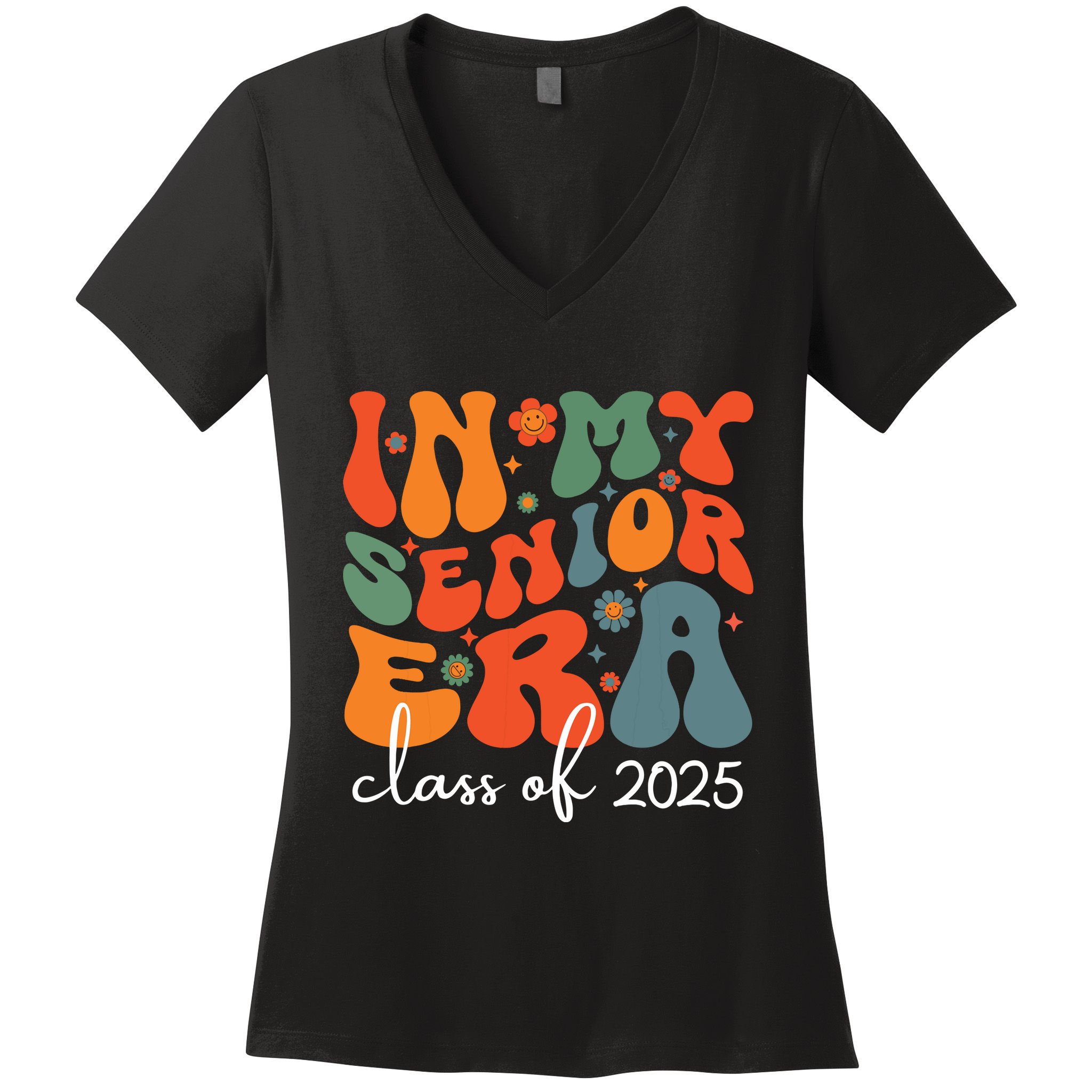 Groovy In My Senior Era Class Of 2025 Cute Graduation Party Women's V-Neck T-Shirt