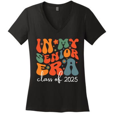 Groovy In My Senior Era Class Of 2025 Cute Graduation Party Women's V-Neck T-Shirt