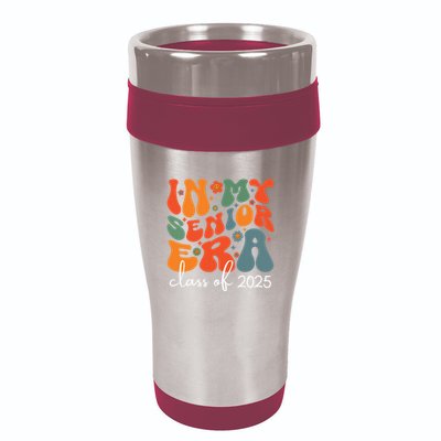 Groovy In My Senior Era Class Of 2025 Cute Graduation Party 16oz Travel Tumbler