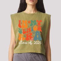 Groovy In My Senior Era Class Of 2025 Cute Graduation Party Garment-Dyed Women's Muscle Tee