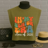 Groovy In My Senior Era Class Of 2025 Cute Graduation Party Garment-Dyed Women's Muscle Tee