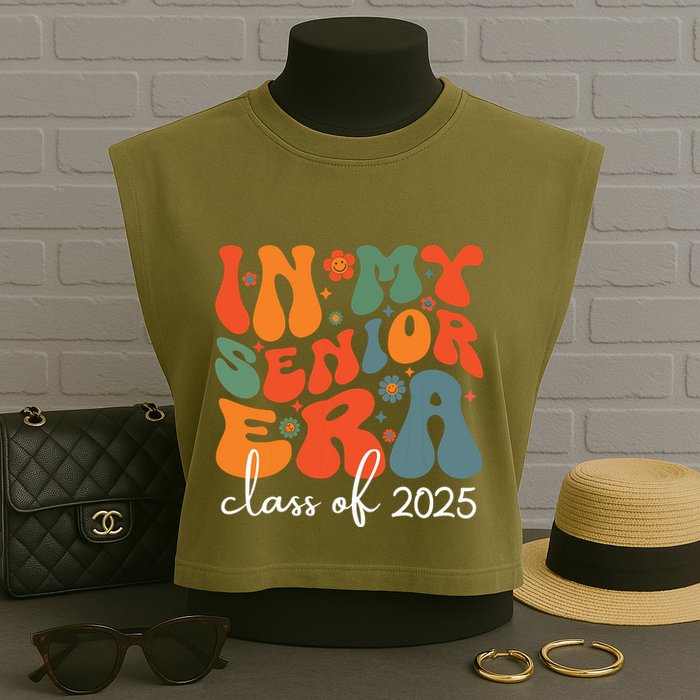Groovy In My Senior Era Class Of 2025 Cute Graduation Party Garment-Dyed Women's Muscle Tee