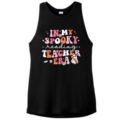 Groovy In My Spooky Reading Teacher Era Cute Ghost Halloween Ladies PosiCharge Tri-Blend Wicking Tank