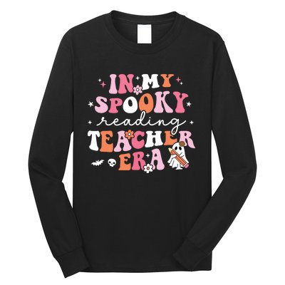 Groovy In My Spooky Reading Teacher Era Cute Ghost Halloween Long Sleeve Shirt