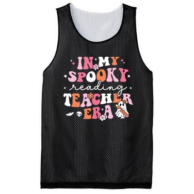 Groovy In My Spooky Reading Teacher Era Cute Ghost Halloween Mesh Reversible Basketball Jersey Tank