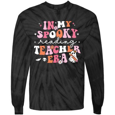 Groovy In My Spooky Reading Teacher Era Cute Ghost Halloween Tie-Dye Long Sleeve Shirt