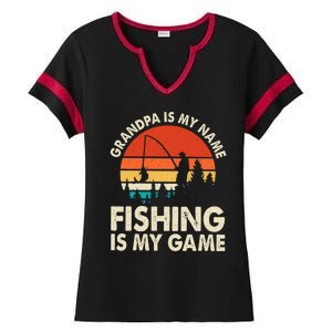 Grandpa Is My Name Fishing Is My Game Ladies Halftime Notch Neck Tee