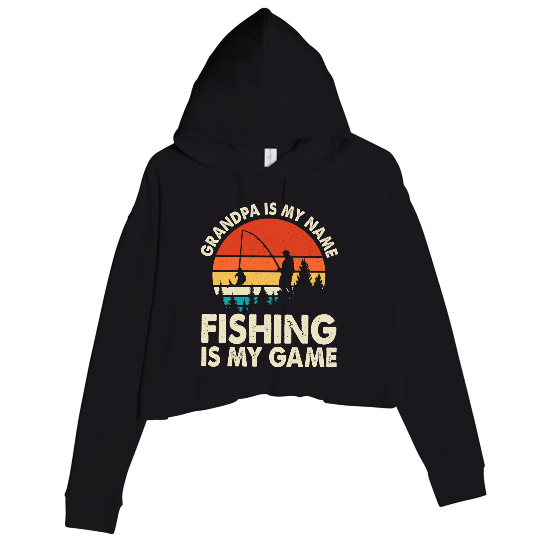 Grandpa Is My Name Fishing Is My Game Crop Fleece Hoodie